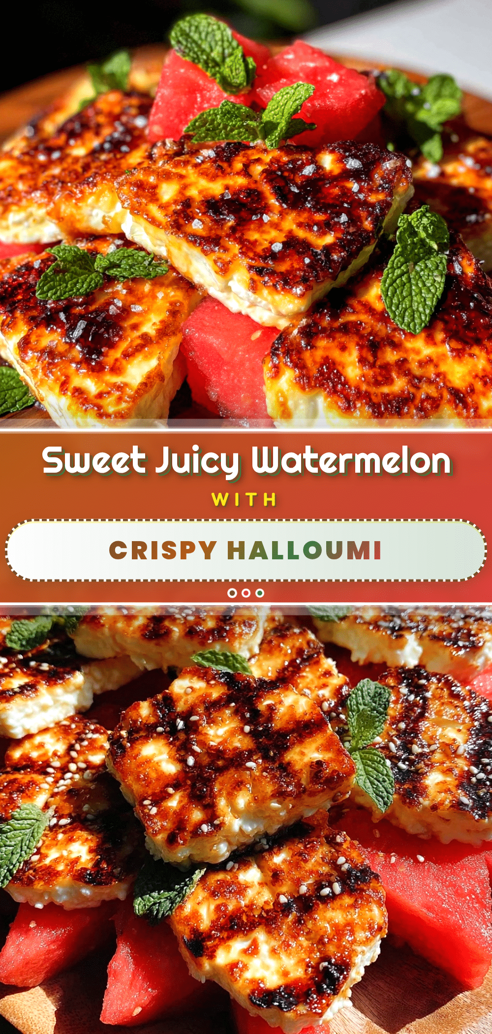 watermelon slices with grilled halloumi recipe
