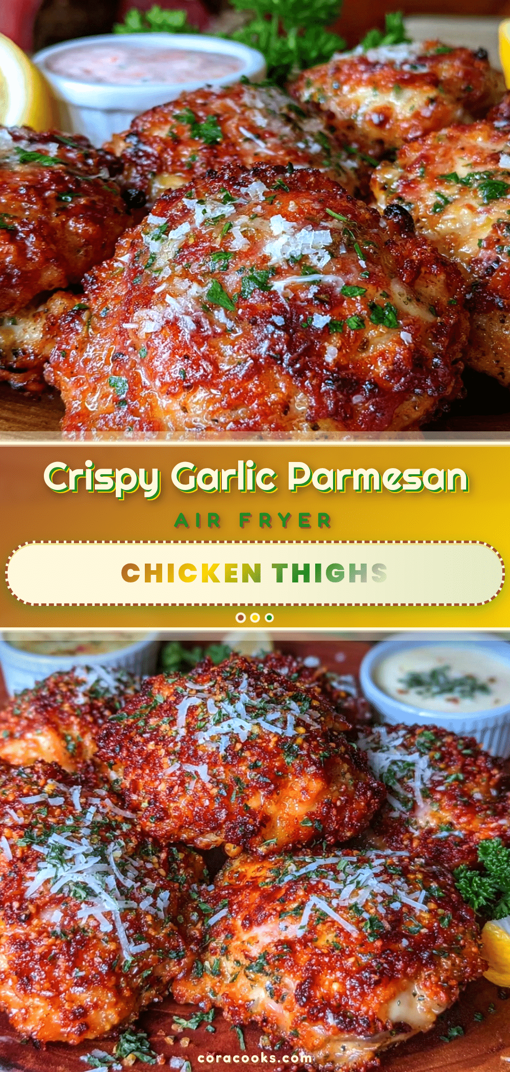 crispy garlic parmesan chicken thighs air fryer recipe