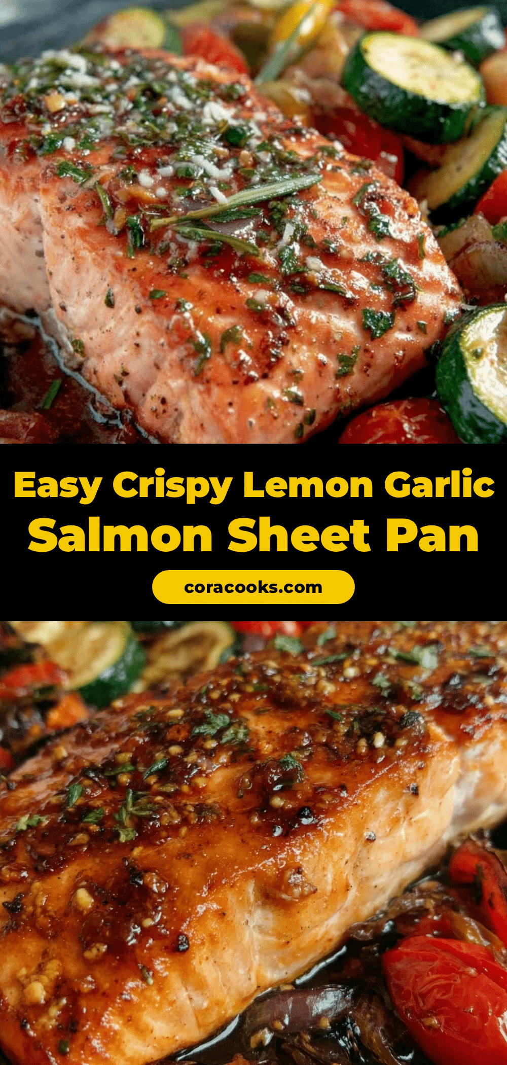 crispy lemon garlic salmon sheet pan dinner recipe