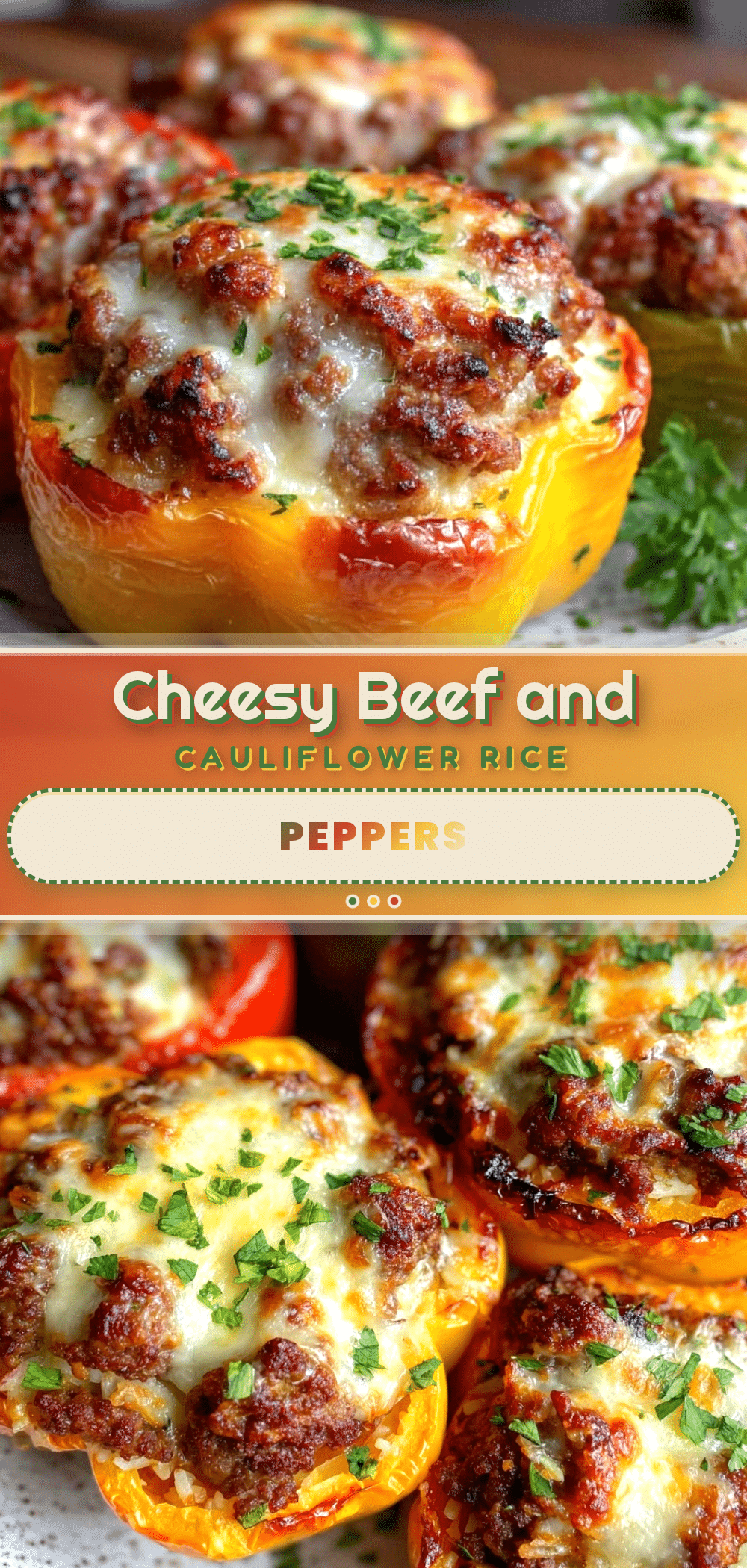cheesy ground beef and cauliflower rice stuffed peppers recipe