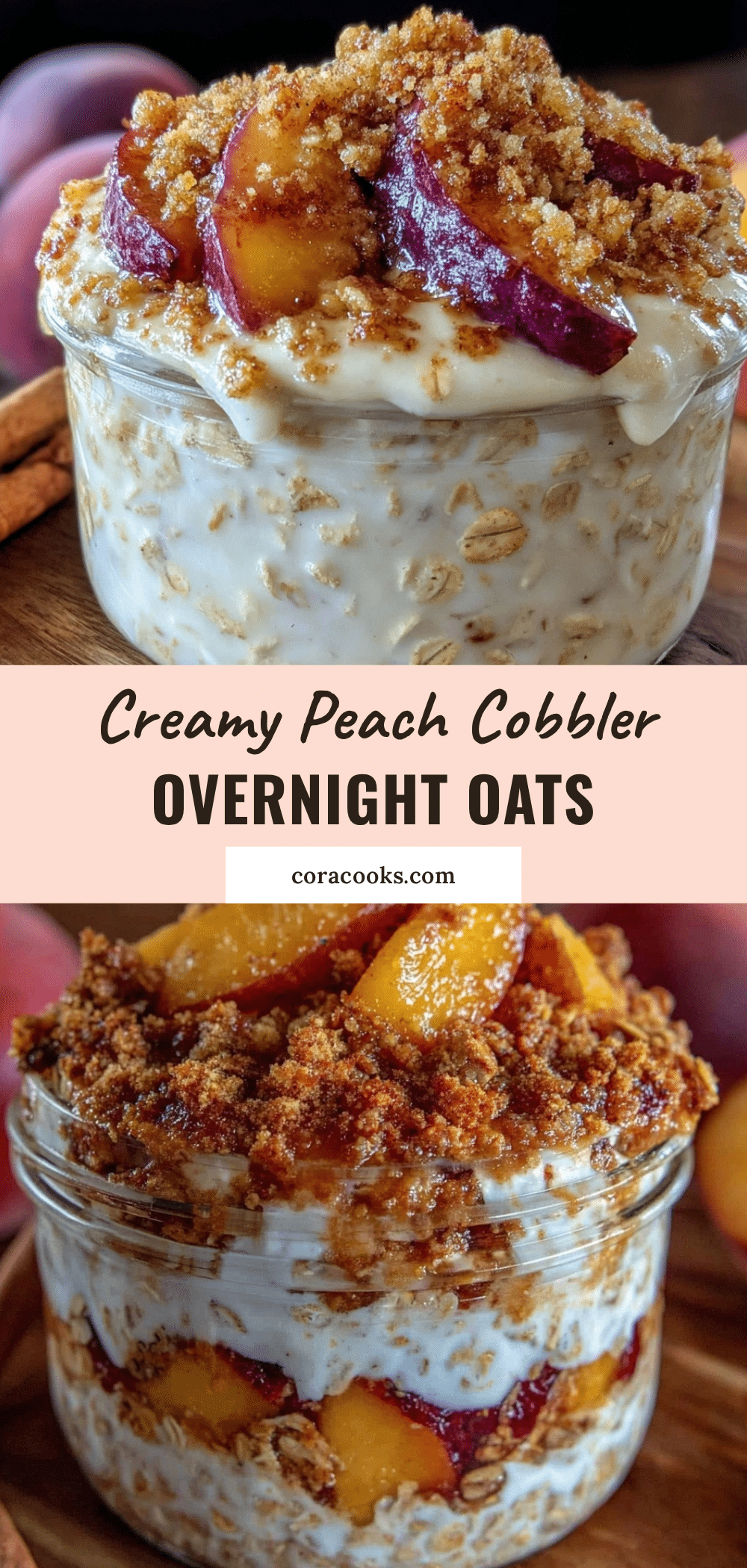 creamy peach cobbler overnight oats recipe