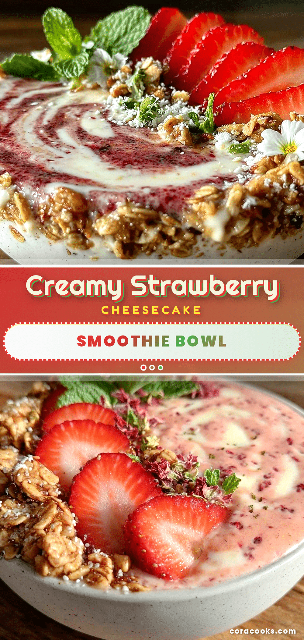 creamy strawberry cheesecake protein smoothie bowl recipe