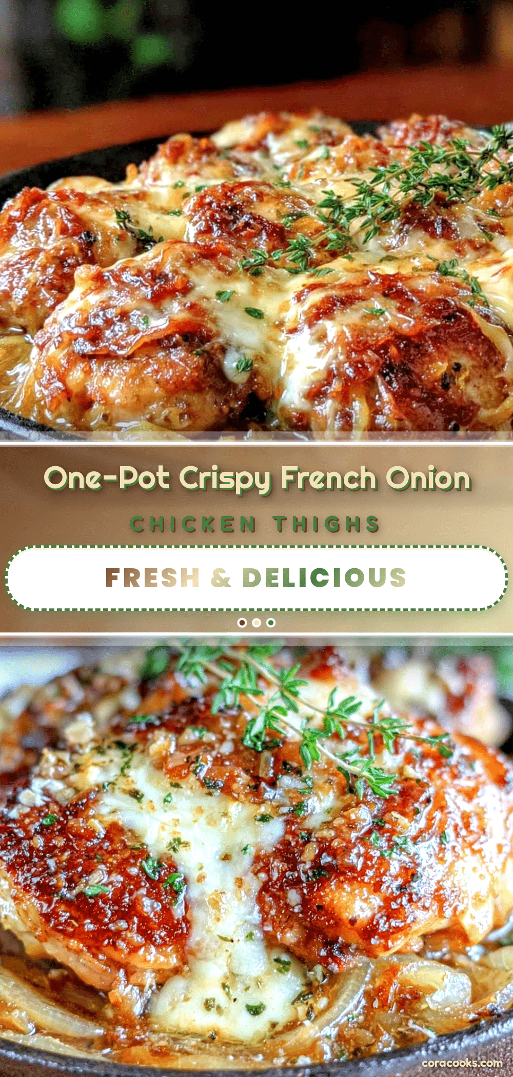 crispy one-pot french onion chicken thighs recipe