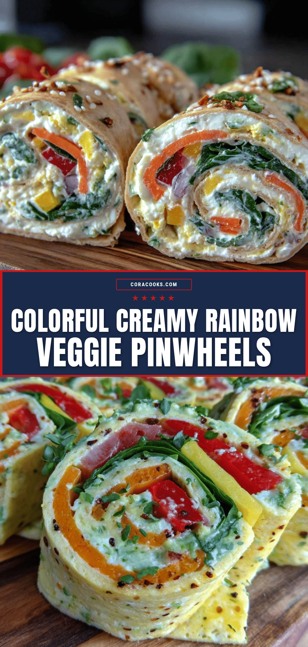 fresh rainbow veggie pinwheels recipe