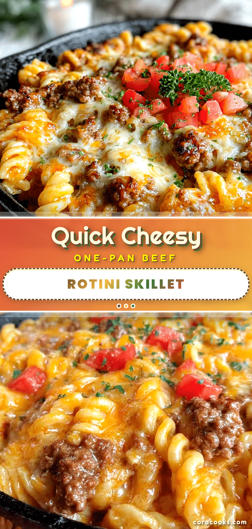 quick cheesy ground beef and rotini pasta skillet recipe