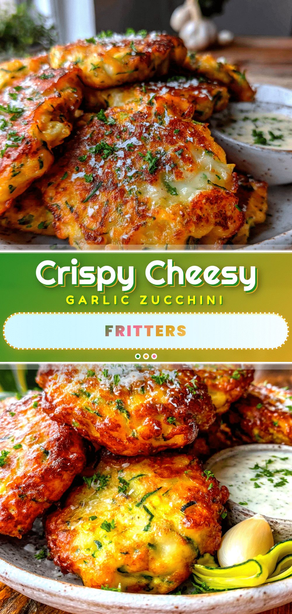 crispy cheesy garlic zucchini fritters recipe