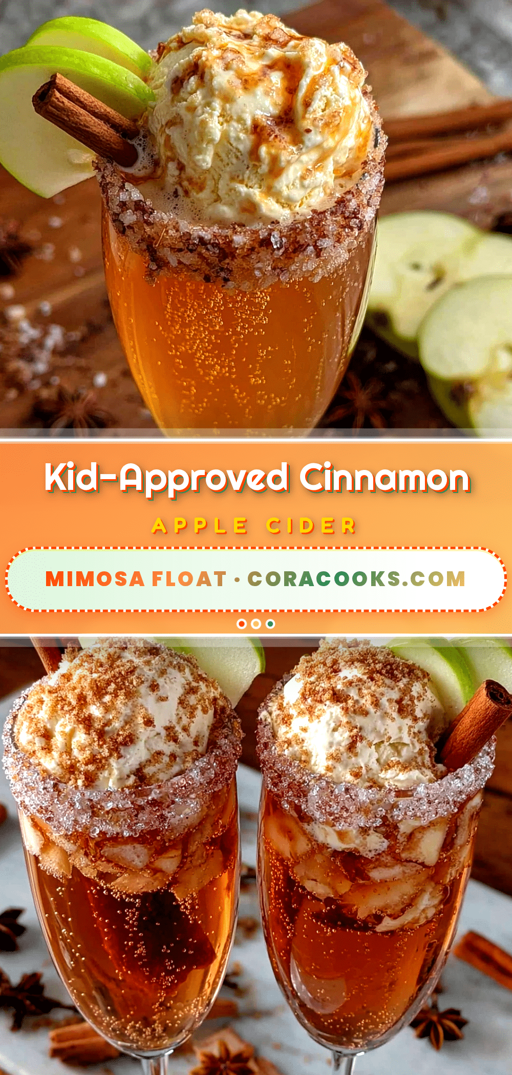 cinnamon apple cider mimosa float recipe