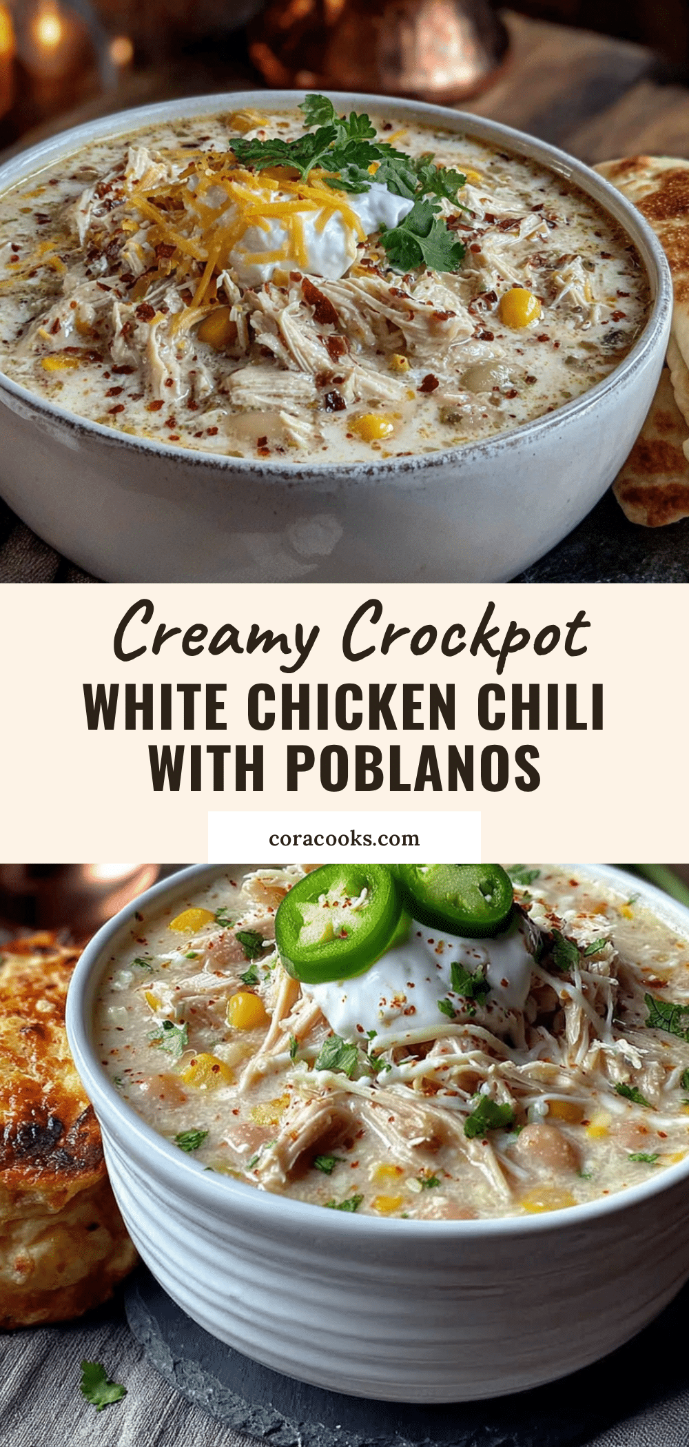 creamy crockpot white chicken chili with poblanos recipe