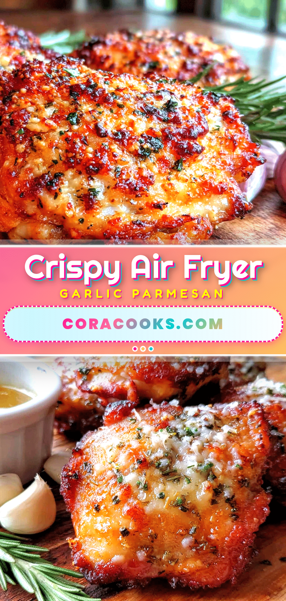 crispy garlic parmesan chicken thighs air fryer recipe