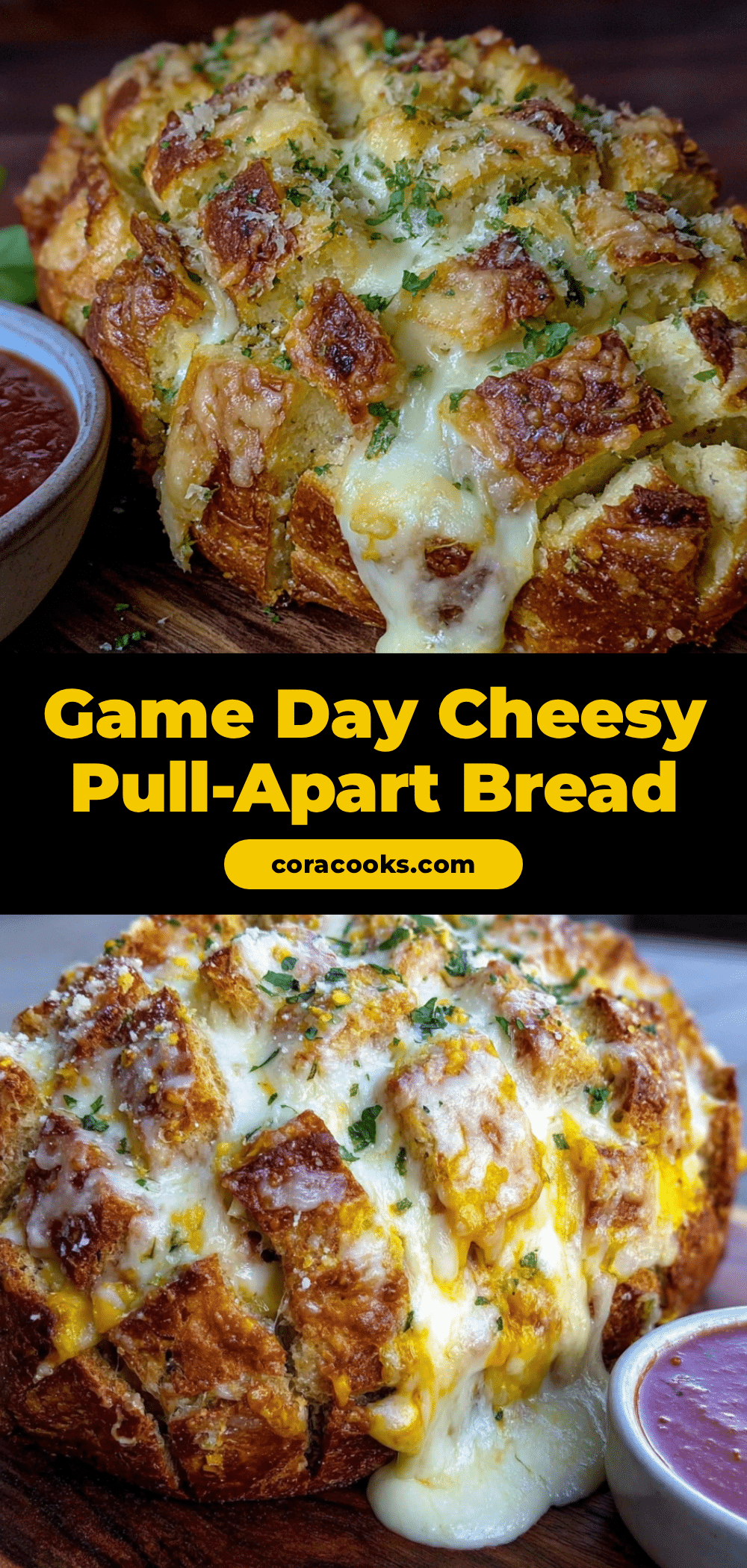 game day cheesy pull-apart football bread recipe