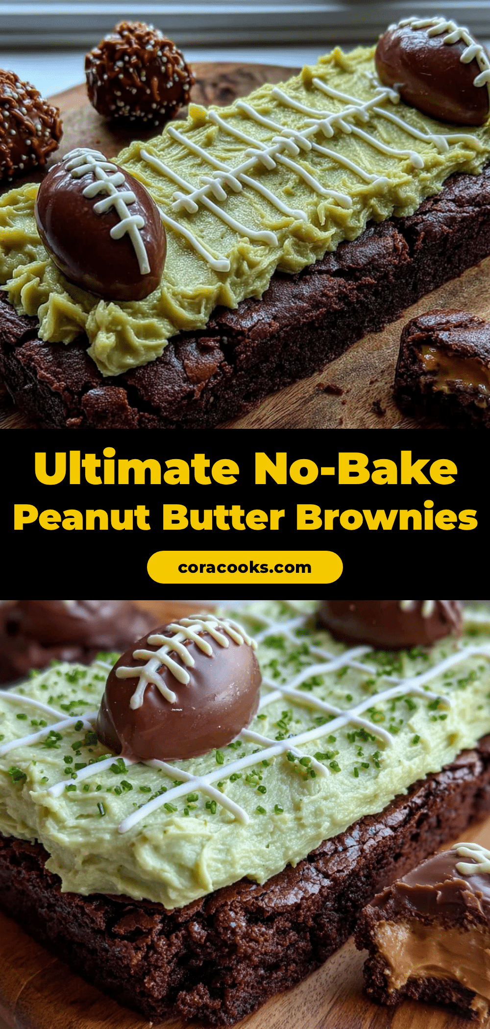 no-bake peanut butter football field brownies recipe
