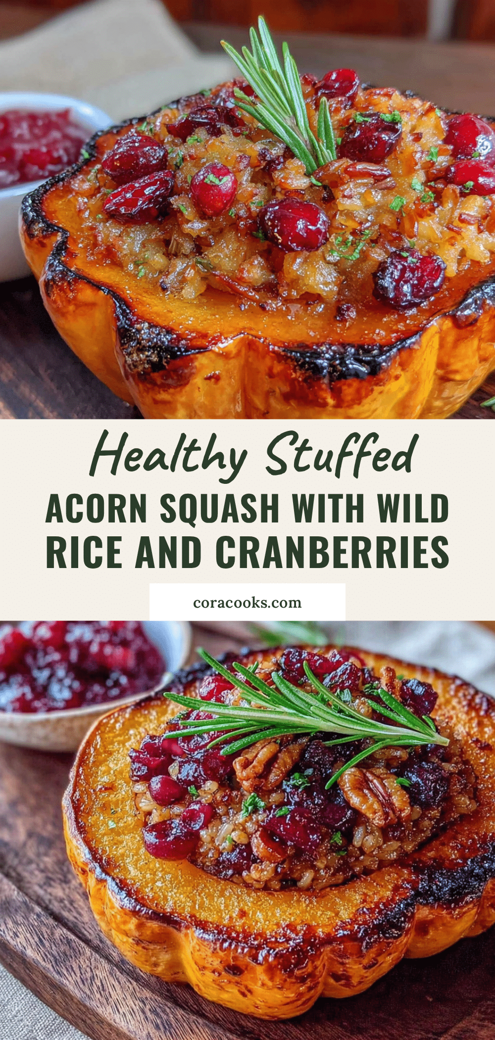 healthy stuffed acorn squash with wild rice and cranberries recipe