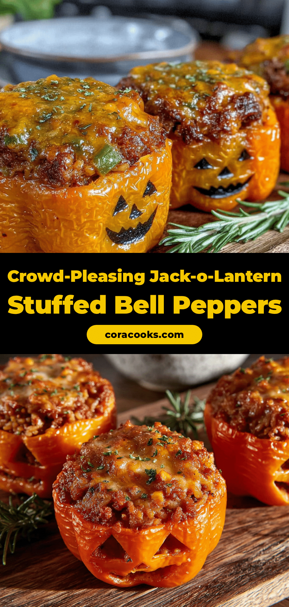 Jack-o-Lantern Stuffed Bell Peppers recipe