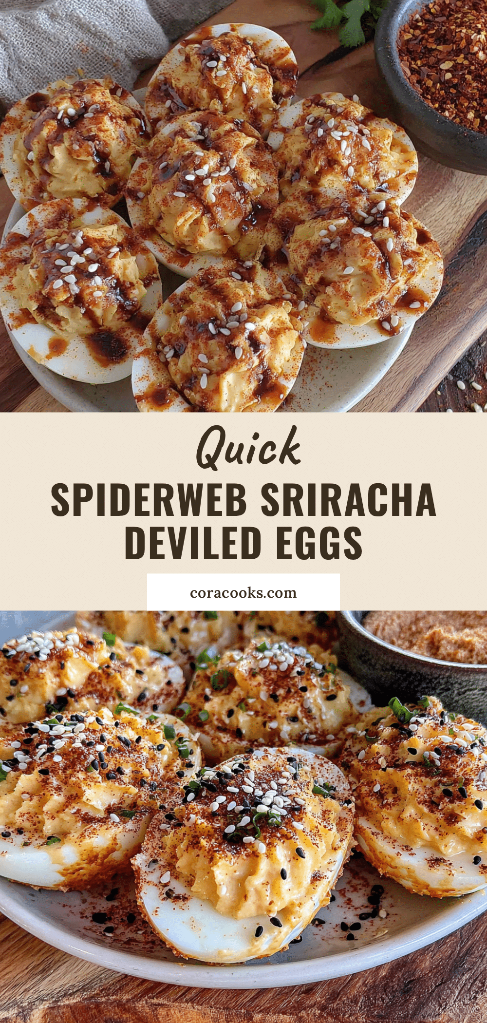 Quick Spiderweb Sriracha Deviled Eggs recipe