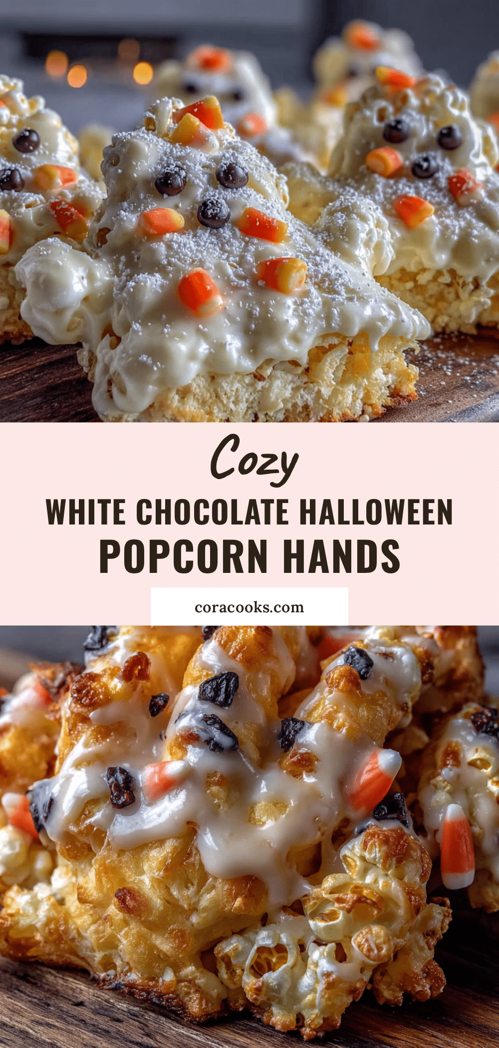 white chocolate Halloween popcorn hands recipe