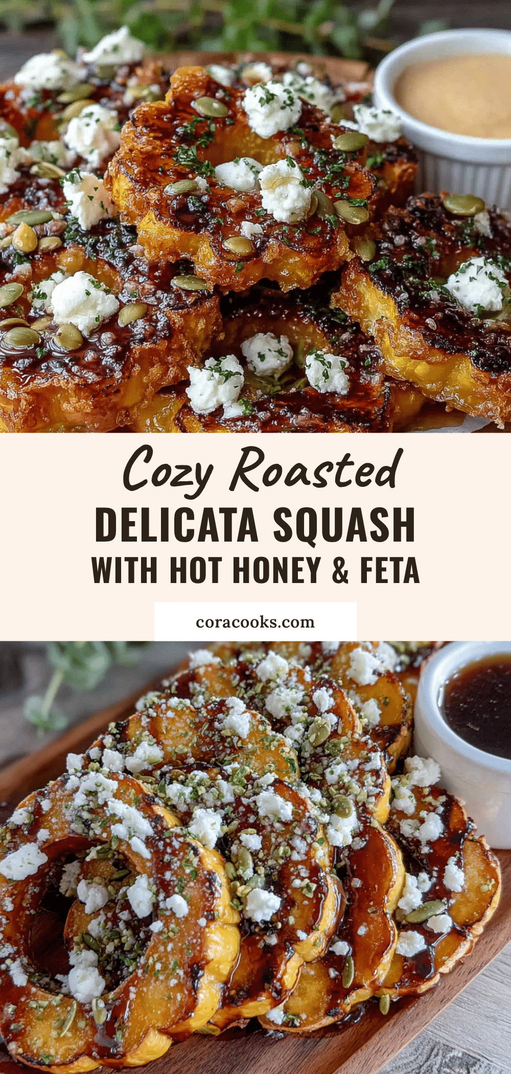 cozy roasted delicata squash with hot honey and feta recipe