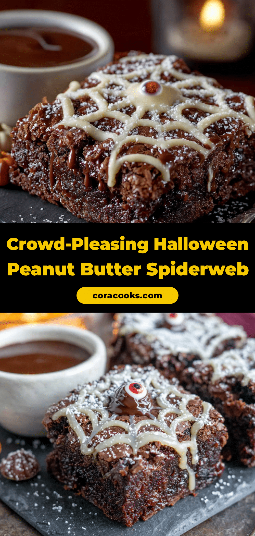 Halloween Peanut Butter Spiderweb Brownies recipe