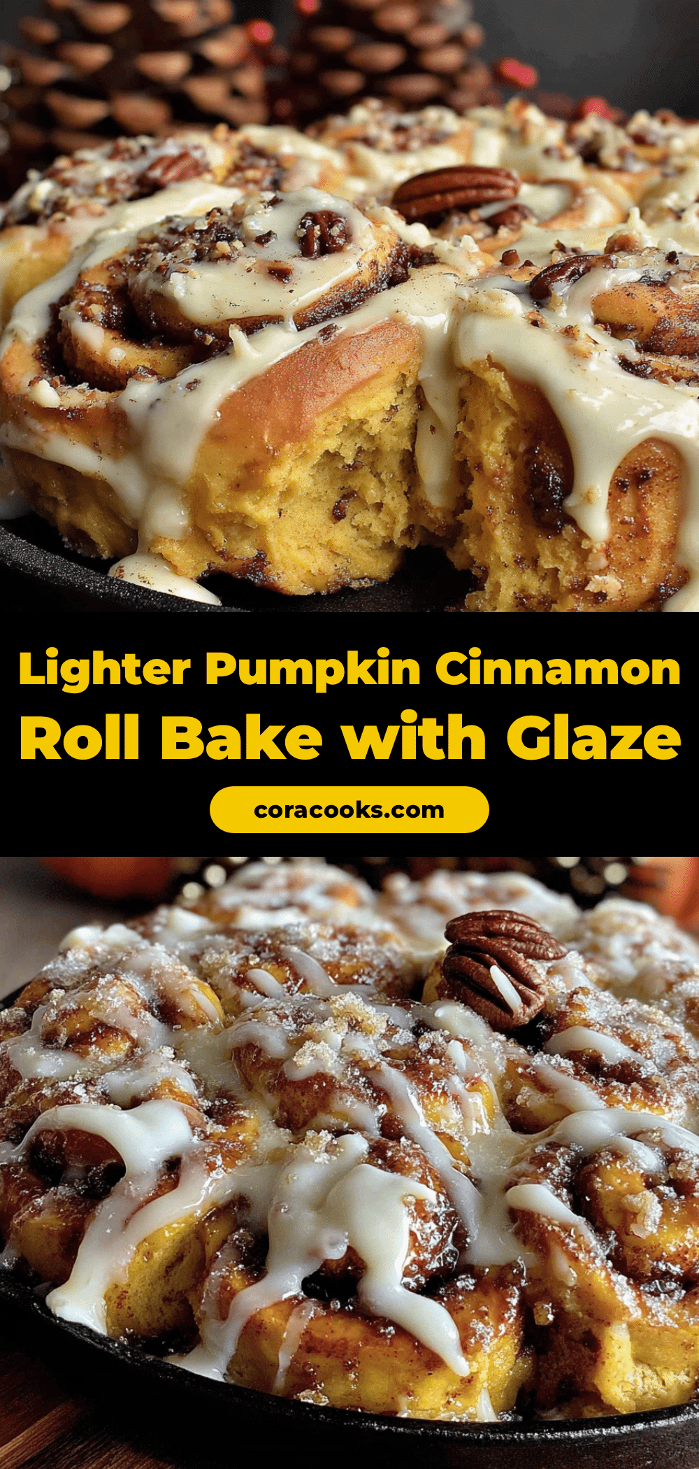 Lighter Pumpkin Cinnamon Roll Bake with Cream Cheese Glaze recipe